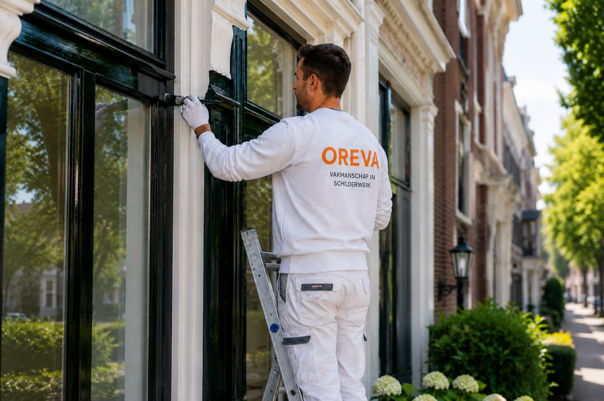 buitenkant woning schilderwerk met ladders