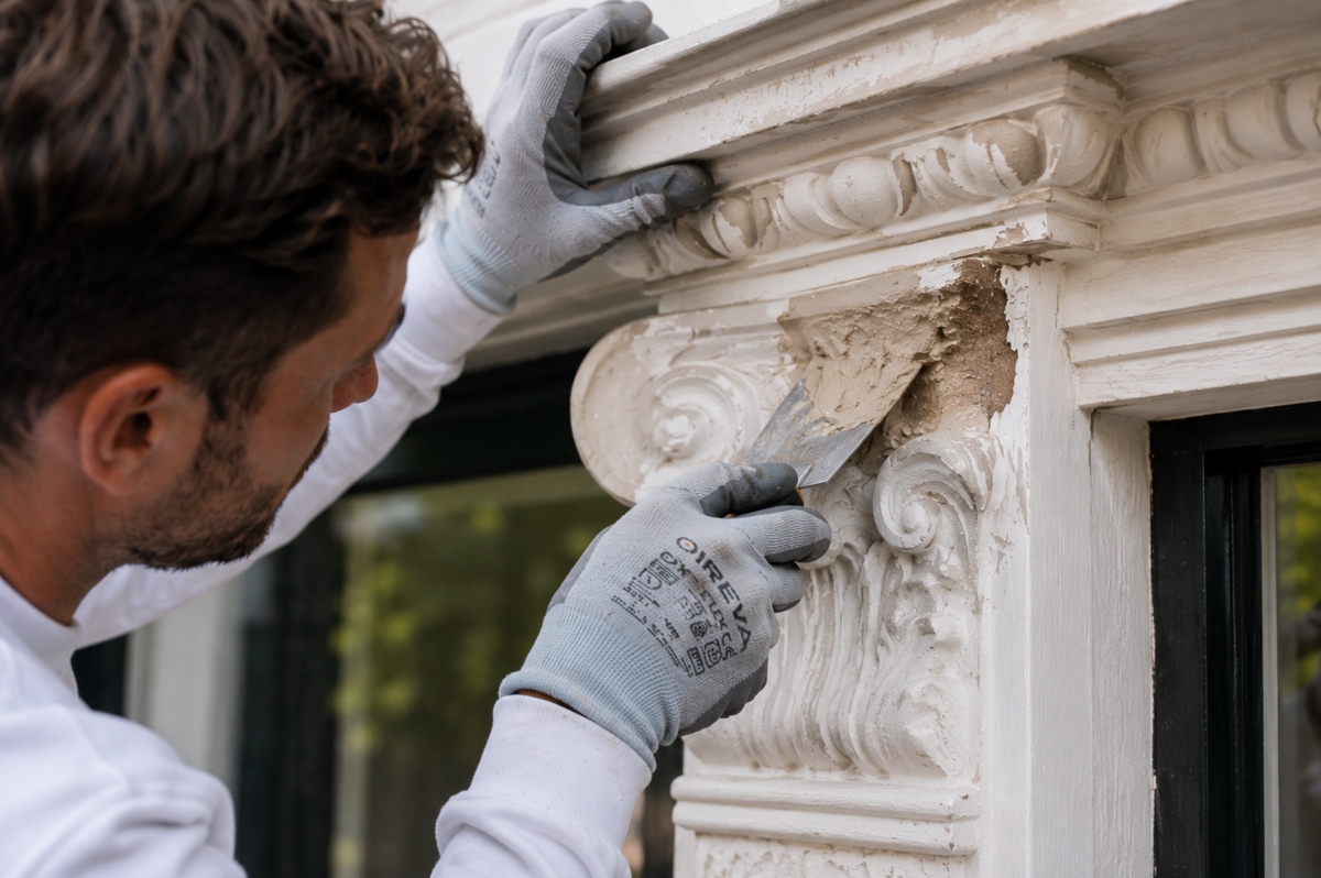 Restaureren van een muur door middel van schilderwerk